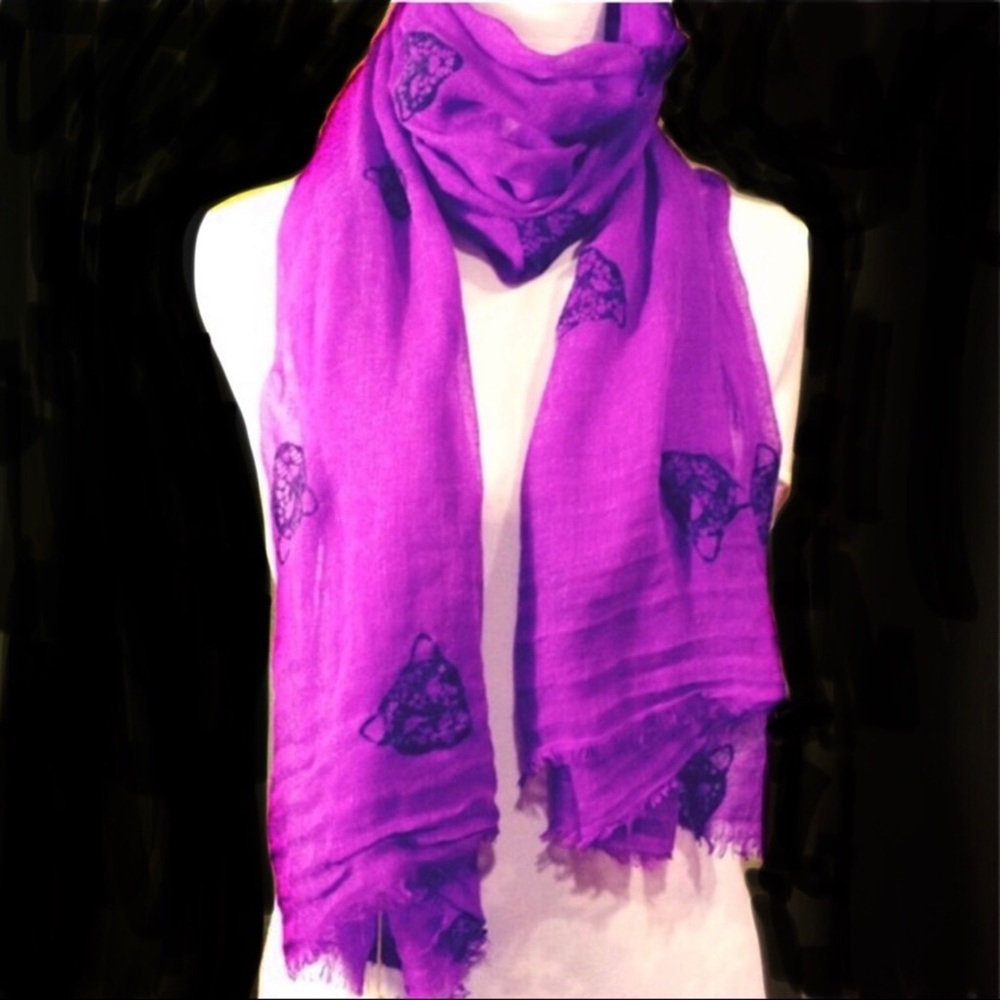 BCBG purple and black scarf 30" x 70" animal print